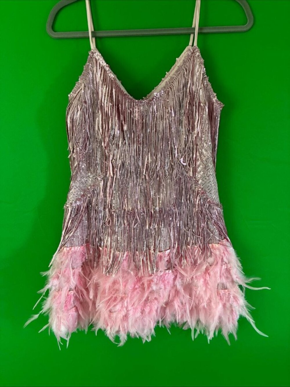 Women's Fringe Sequin Feather Prom Party Dance Competition Dress: Slim Fit sz M